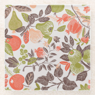 Herbstliche Früchte-Dekorfliesen-Design. Glasuntersetzer
