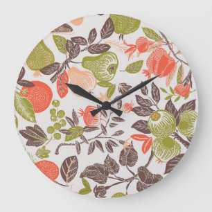 Herbstliche Früchte-Dekorfliesen-Design. Große Wanduhr