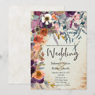 Herbstliche gemischte Aquarell-Blumen-Hochzeitsein Einladung