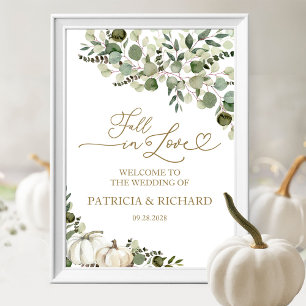 Herbstliche Grüne Kürbis Hochzeit Willkommen Poster