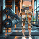 Herbstliche Harmonie: Warmes Patchwork-Blumenmuste Capri Leggings