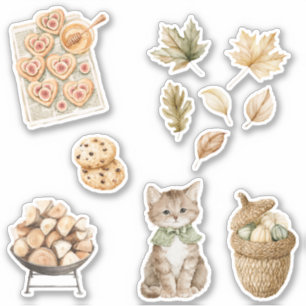 Herbstliche Herbstblätter Katze Chocolate Chip Kek Aufkleber