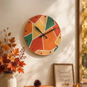 Herbstliche Herbstfarben Geometrische Wandkunst Ho Runde Wanduhr
