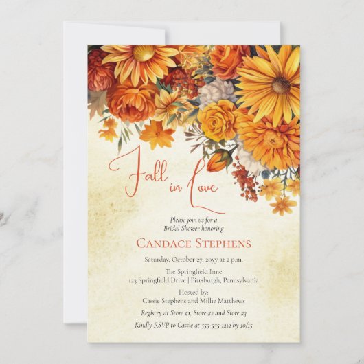 Herbstliche Herbstflorale Bouquets Brautparty in d Einladung (Vorderseite)