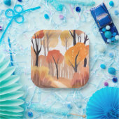 Herbstliche Herbstfoliage Wasserfarbe Gemalt Pappteller (Party)