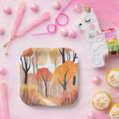 Herbstliche Herbstfoliage Wasserfarbe Gemalt Pappteller (Party)