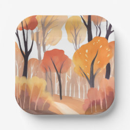 Herbstliche Herbstfoliage Wasserfarbe Gemalt Pappteller