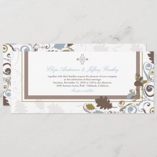 Herbstliche Herbstlaub Wirbel Hochzeitsfeier Einladung (Vorne/Hinten)