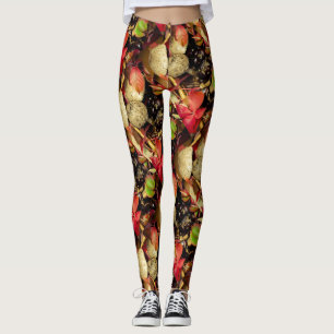 Herbstliche Herbstlaube, Kastanien und Pilze Leggings