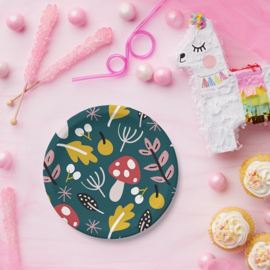 Herbstliche Herbstlaube mit Pilz im grünen Schatt Pappteller (Party)