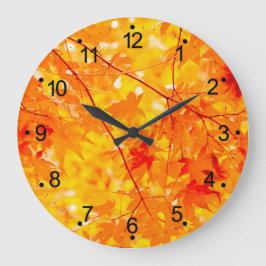 Herbstliche Herbstlaube Orange Große Wanduhr