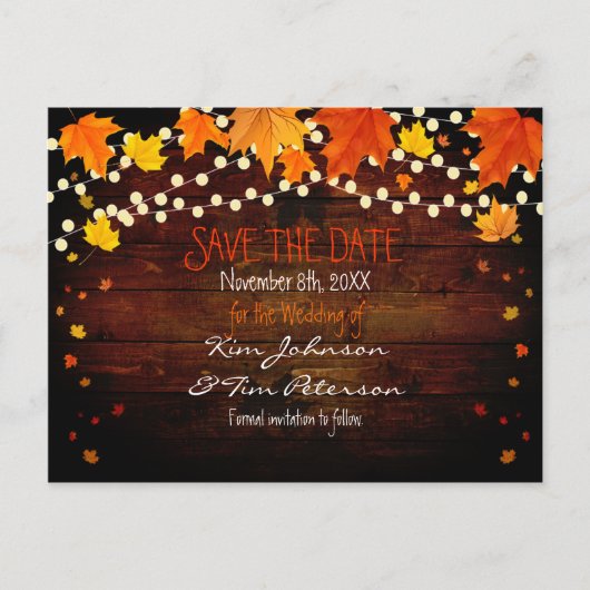 Herbstliche Herbstlichter Rustikale Postkarte Datu (Vorderseite)