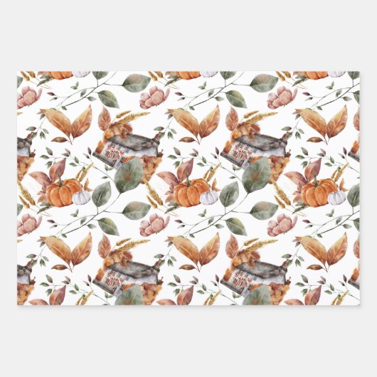 Herbstliche Herbstmuster in Terracotta, Grün, Rost Geschenkpapier Set (Vorderseite)