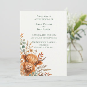 Herbstliche Highland-Cow-Hochzeit mit Blumen Schot Einladung