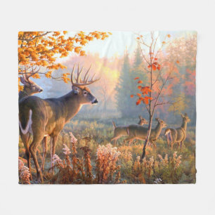 Herbstliche Hirsche und Hirschkühe Waldwiese Fleecedecke