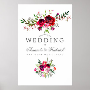 Herbstliche Hochzeit Aquarell Blumen Begrüßung Poster
