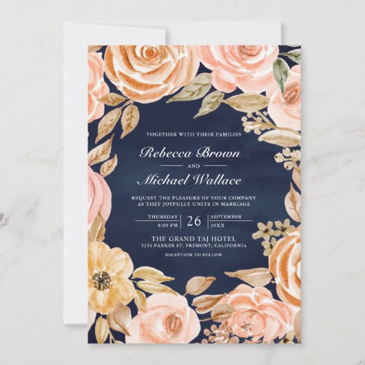 Herbstliche Hochzeit der Erdblume QR Code Marine Einladung (Vorderseite)