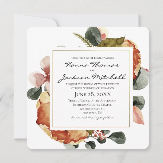 Herbstliche Hochzeit der Wasserfarben Einladung (Vorderseite)