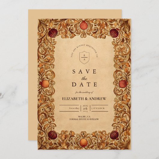 Herbstliche Hochzeit des Granatapfels Save The Date (Vorne/Hinten)