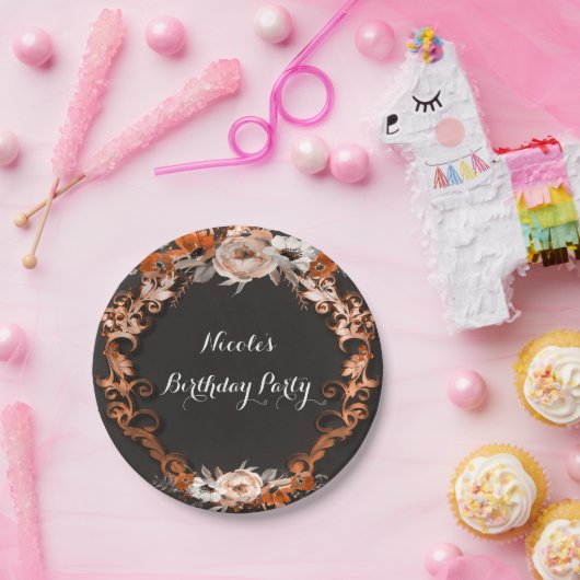 Herbstliche Hochzeit im Herbst Orange Blume Elegan Pappteller (Party)