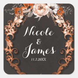 Herbstliche Hochzeit im Herbst Orange Blume Gefall Quadratischer Aufkleber