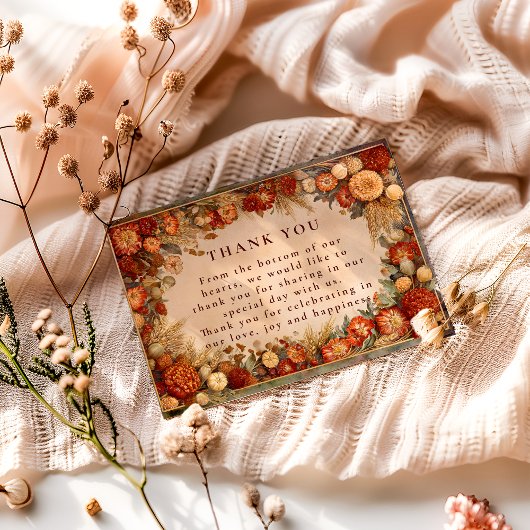Herbstliche Hochzeit mit Blumensträußen Dankeskarte