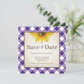 Herbstliche Hochzeit mit lila Gingham Save The Dat Date (Stehend Vorderseite)