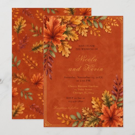Herbstliche Hochzeit Terrakotta Einladung (Vorne/Hinten)