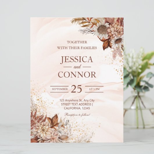 Herbstliche Hochzeit von Wasserfarben Einladung (Stehend Vorderseite)