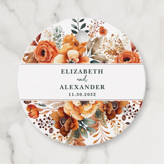 Herbstliche Hochzeit warme botanische Namen und Da Geschenkanhänger (Vorderseite)