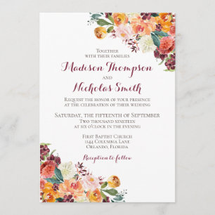 Herbstliche Hochzeitseinladungskarte, Orange Maron Einladung