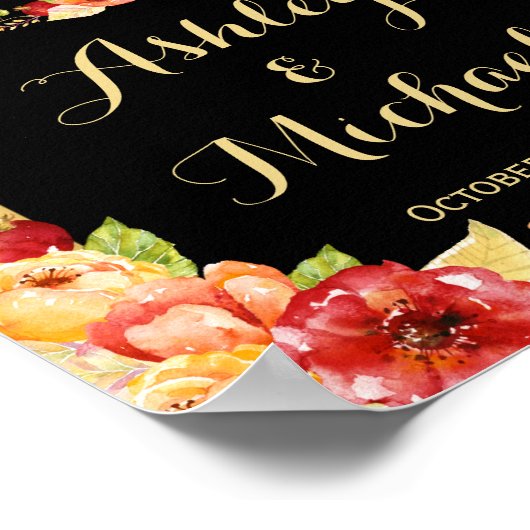 Herbstliche Hochzeitsempfehlung signieren Gold Blu Poster (Ecke)