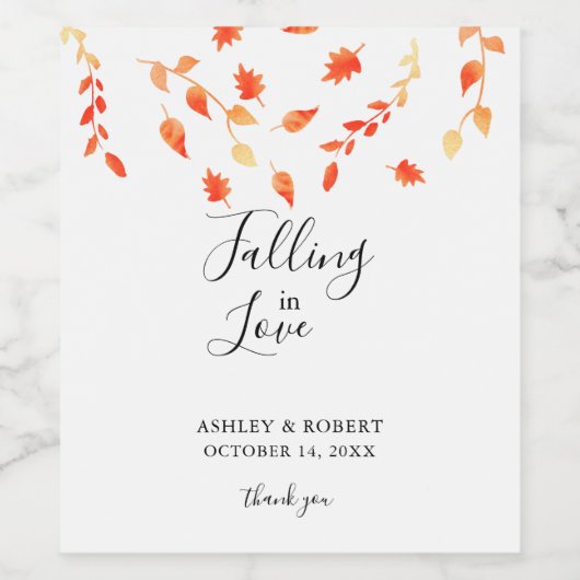 Herbstliche Hochzeitsfolien in der Liebe fallen Weinetikett (Einzelnes Label)