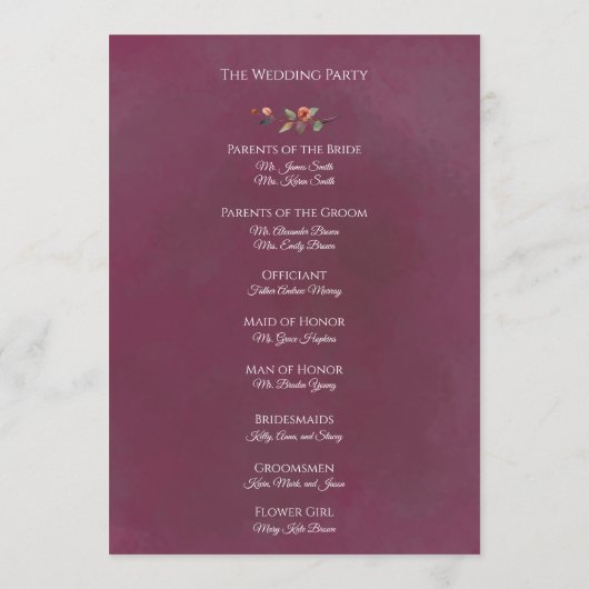 Herbstliche Hochzeitsprogramm mit Moody Floral Programm (Rückseite)