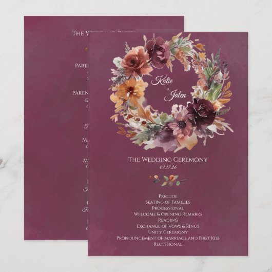 Herbstliche Hochzeitsprogramm mit Moody Floral Programm (Vorne/Hinten)