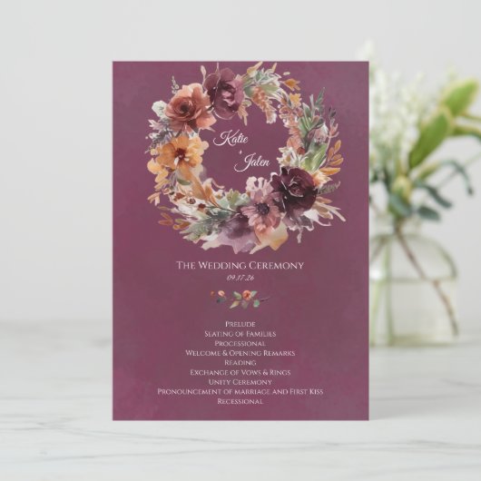 Herbstliche Hochzeitsprogramm mit Moody Floral Programm (Stehend Vorderseite)