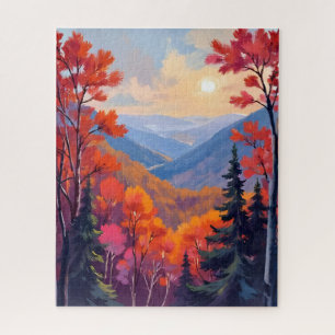 Herbstliche Hügel Wasserfarben Herbstlaub Laubwe Puzzle