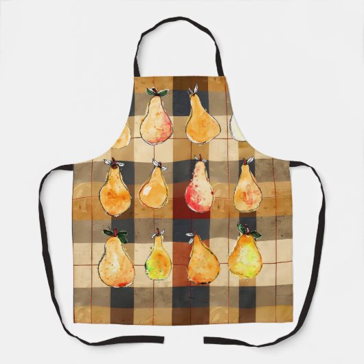 Herbstliche Karierte Schürze mit Birnen-Design (Vorderseite)
