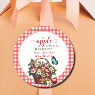 Herbstliche Karo-Apfel-Themen-Baby-Party Runder Aufkleber