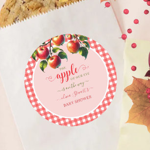 Herbstliche Karo-Apfel-Themen-Baby-Party Runder Aufkleber