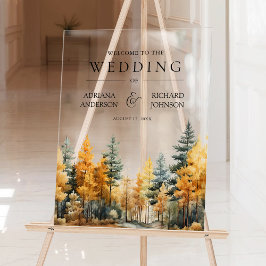 Herbstliche Kiefern Hochzeitsbegrüßung Acrylschild
