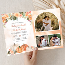 Herbstliche Kürbis-Blumen-Foto-QR-Code-Hochzeit