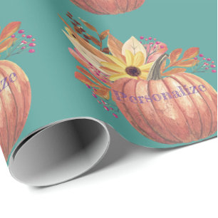 Herbstliche Kürbis-Blumen-Terrakotta-Orange und Tü Geschenkpapier