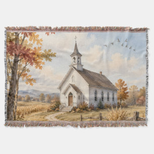 Herbstliche ländliche Kirchen-Wasserfarbenlandscha Decke