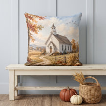 Herbstliche ländliche Kirchen-Wasserfarbenlandscha