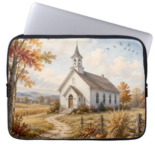 Herbstliche ländliche Kirchen-Wasserfarbenlandscha Laptopschutzhülle