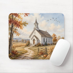Herbstliche ländliche Kirchen-Wasserfarbenlandscha Mousepad