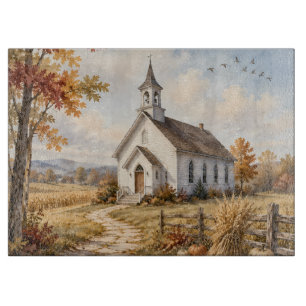 Herbstliche ländliche Kirchen-Wasserfarbenlandscha Schneidebrett