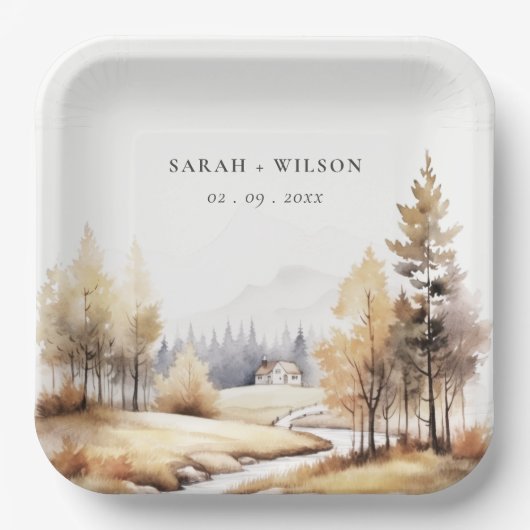 Herbstliche Landschaft Hochzeit mit verschlungener Pappteller (Vorderseite)