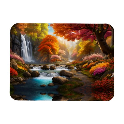 Herbstliche Landschaft Wasserfall im Park Magnet (Horizontal)